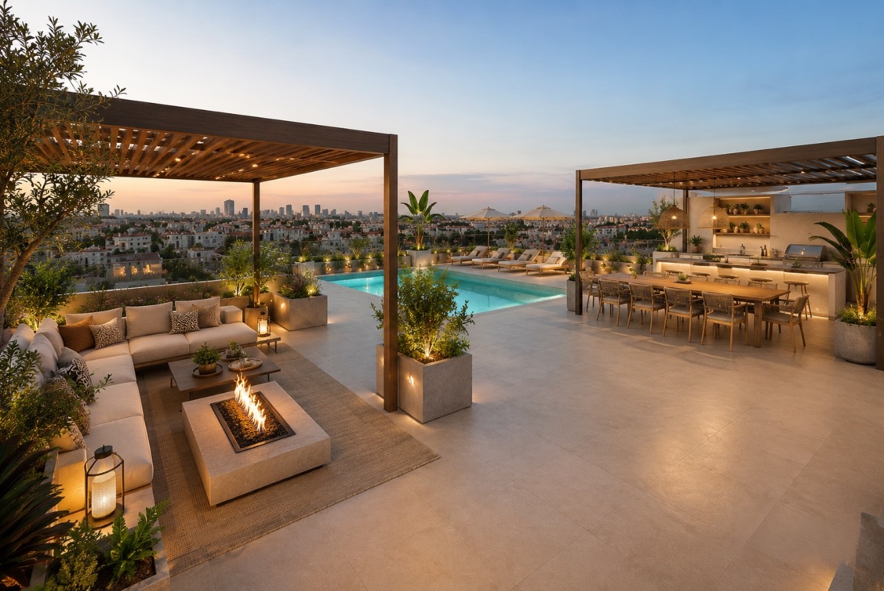 Private pool and rooftop lounge area