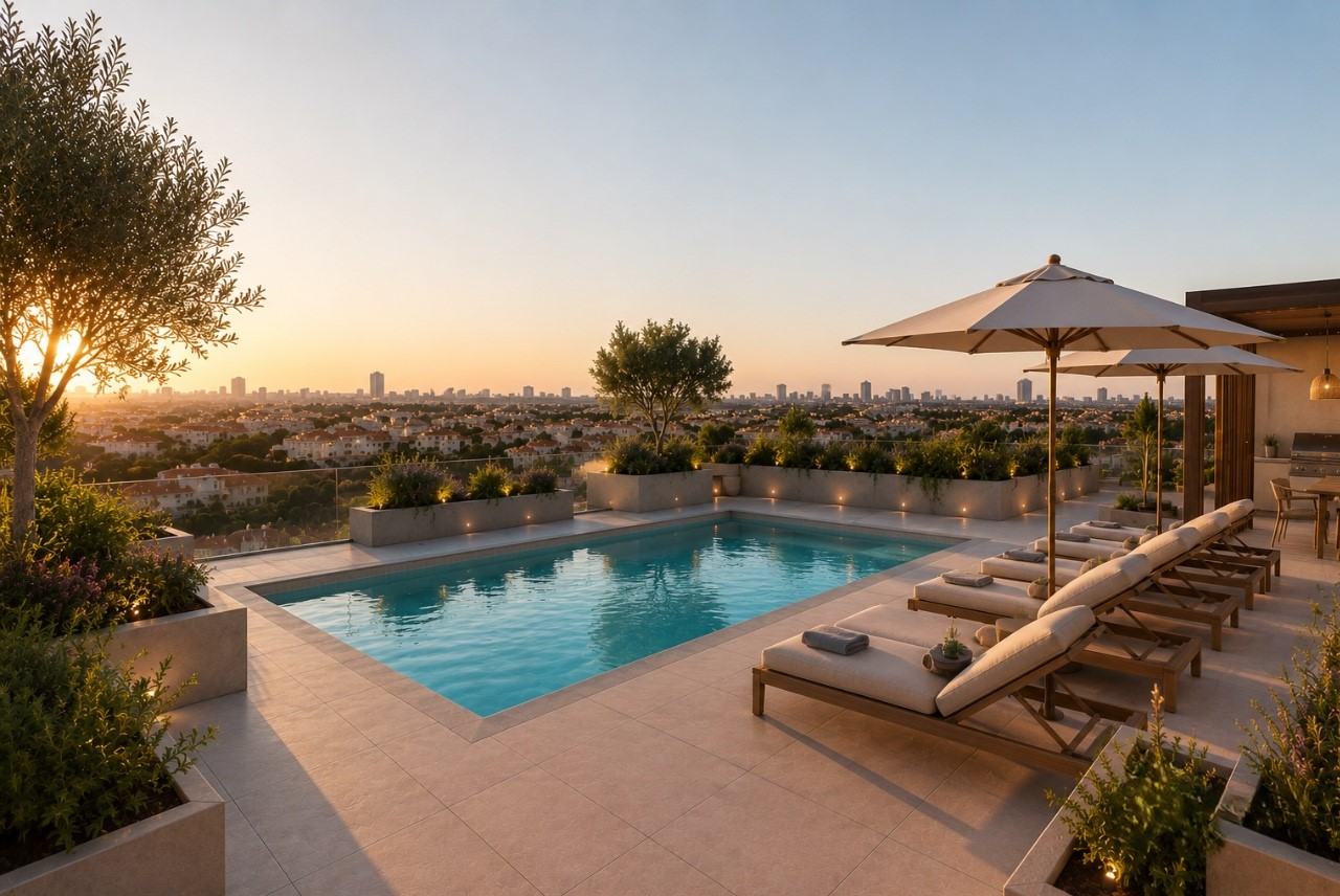 Pool and rooftop solarium